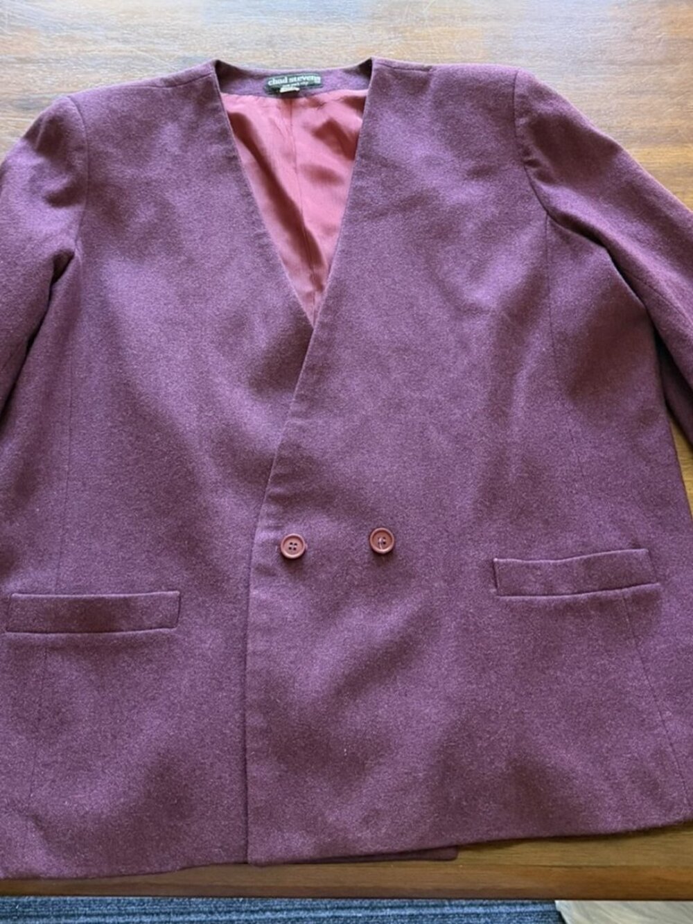 VTG DOUBLE BREASTED CHAD STEVENS MAROON COLORED JACKET SIZE 20